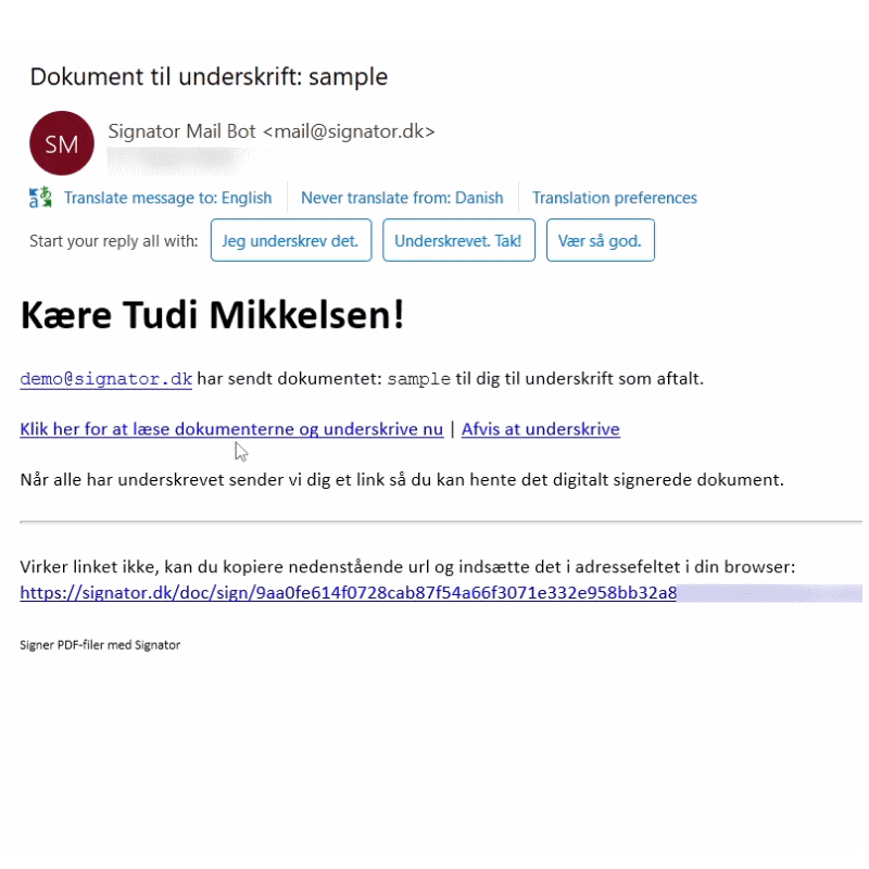Signator - link til digital underskrift