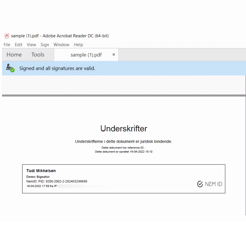 Signator - signeret PAdES dokument med underskriftside